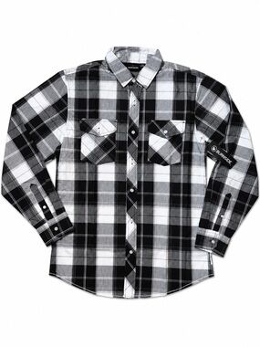 Burnside Men’s Black & White Plaid Button-Down Shirt